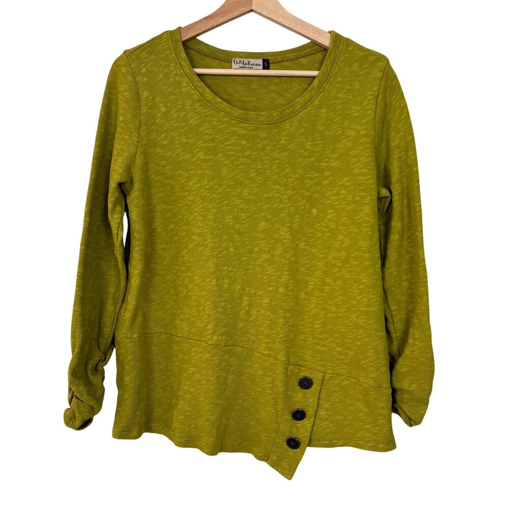 Chalet et Ceci Women's Small Green Scoop Neck Long Sleeve Top Lagenlook USA Made